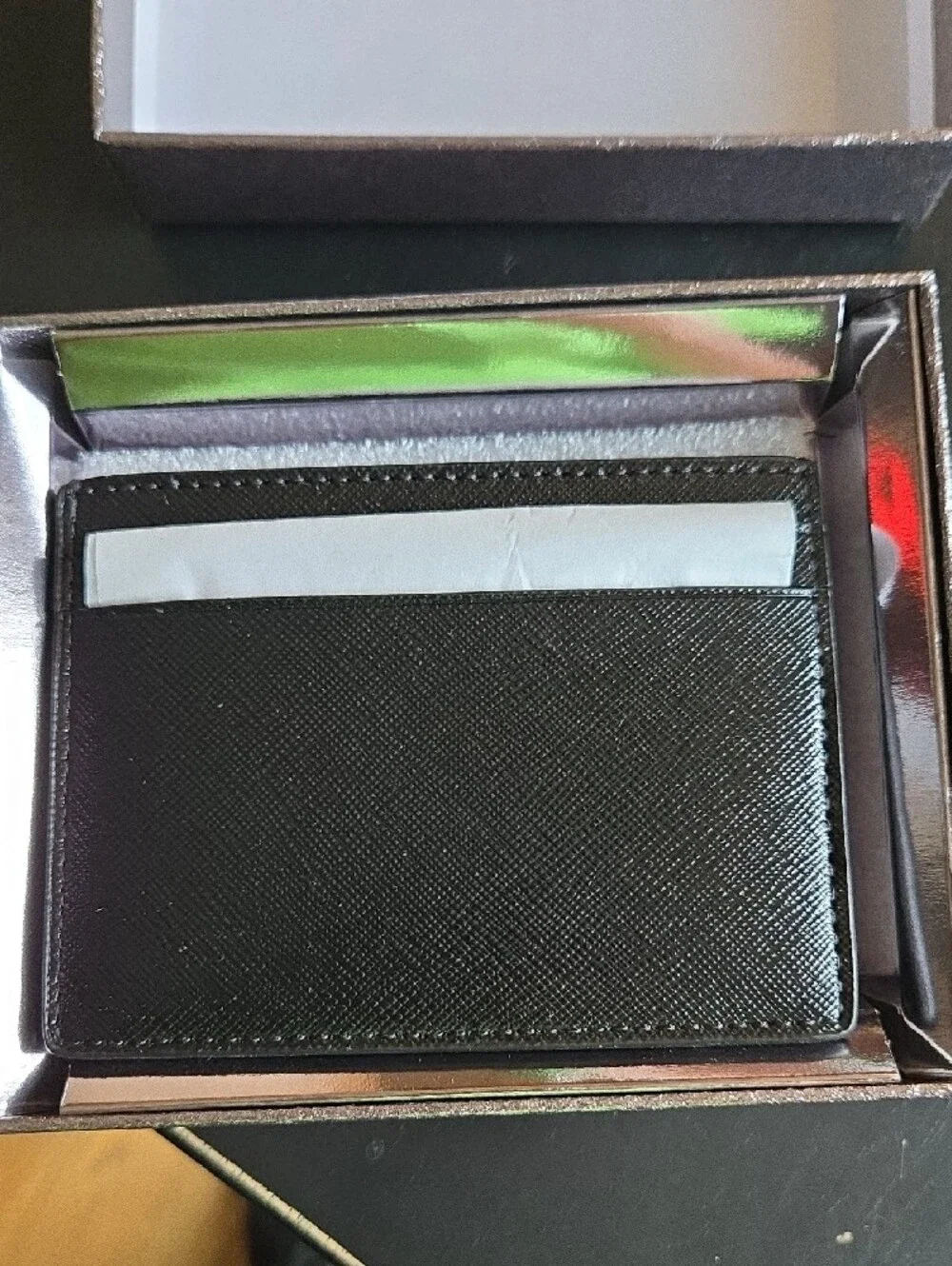 kate spade Black Leather Card Holder with Gold Plaque NEW